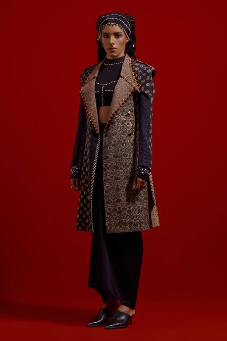 Aseem Kapoor Black Beads, Embroidery High Neck Areej Blouse And Skirt Set at Aza Fashions Aseem Kapoor_Black Beads, Embroidery High Neck Areej Blouse And Skirt Set _at_Aza_Fashions