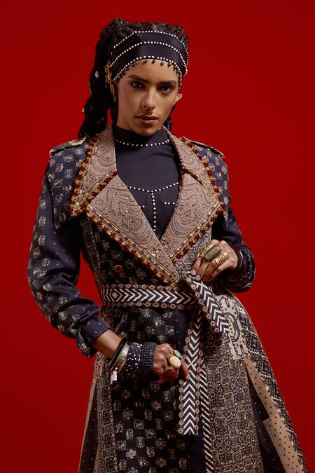 Buy_Aseem Kapoor_Black Beads, Tassels High Neck Hina Draped Skirt Set 