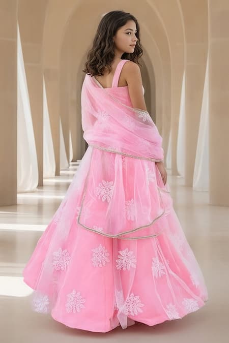 Fayon Kids Floral Embroidered Lehenga Saree With Blouse 