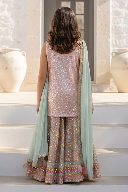 Fayon Kids Sequin Embroidered Kurta Sharara Set