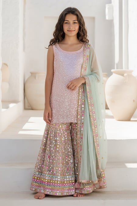 Fayon Kids Sequin Embroidered Kurta Sharara Set