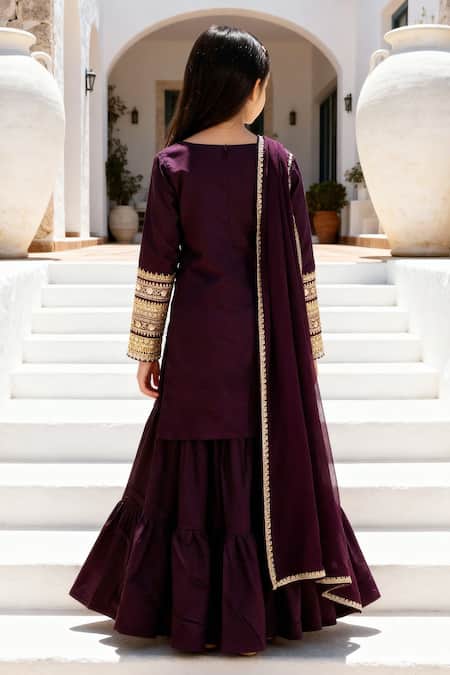 Fayon Kids Embroidered Velvet Kurta Sharara Set 