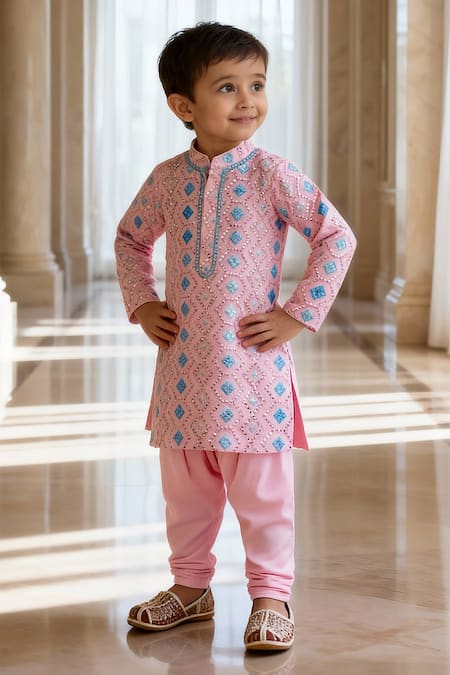 Fayon Kids Geometric Embroidered Kurta Set 