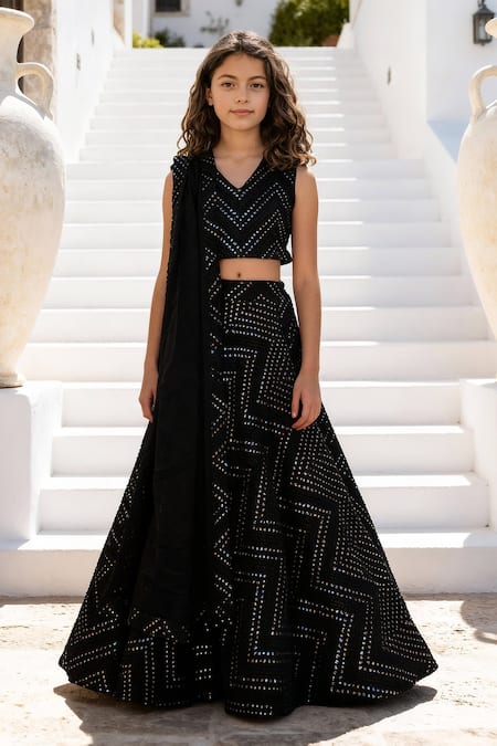 Fayon Kids Geometric Embroidered Lehenga Blouse Set 