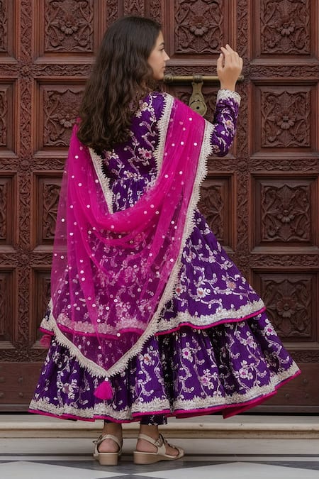 Fayon Kids Brocade Anarkali With Net Dupatta 
