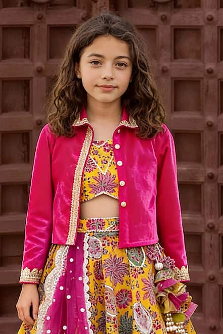 Fayon Kids Floral Print Lehenga Set With Jacket 