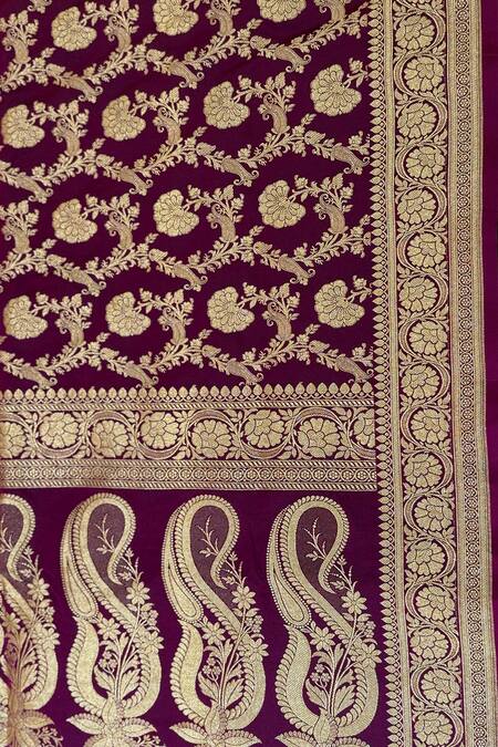 Shop_Naaritva India_Wine Silk Zari, Embroidery Floral Woven Saree With Running Blouse _Online_at_Aza_Fashions