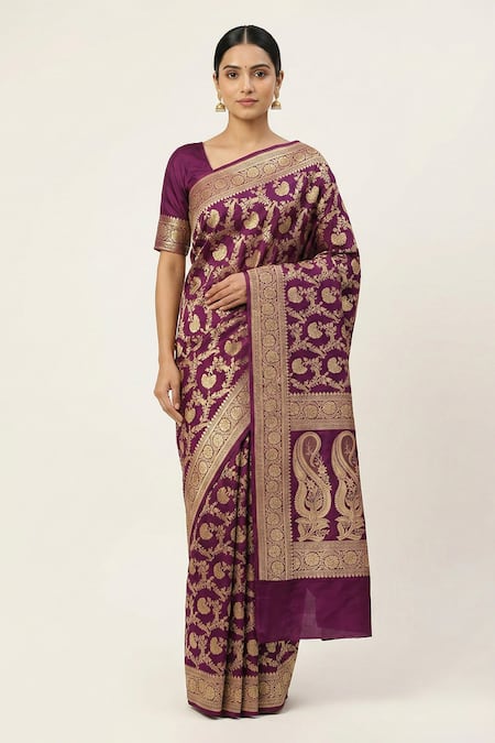 Naaritva India Floral Vine Woven Saree With Running Blouse 