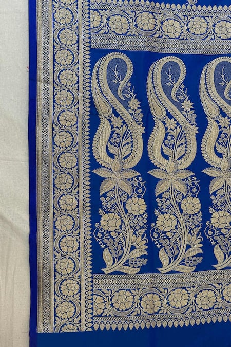 Buy_Naaritva India_Blue Silk Zari, Embroidery Paisley Banarasi Woven Saree With Running Blouse _Online_at_Aza_Fashions