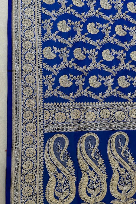 Naaritva India_Blue Silk Zari, Embroidery Paisley Banarasi Woven Saree With Running Blouse _at_Aza_Fashions