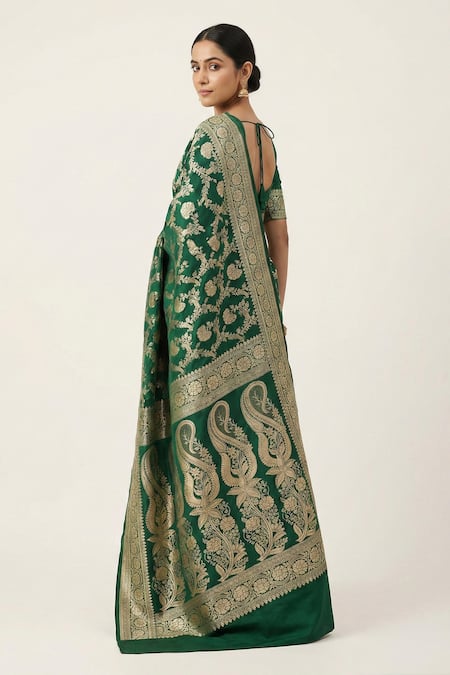 Naaritva India Floral Banarasi Woven Saree With Running Blouse 