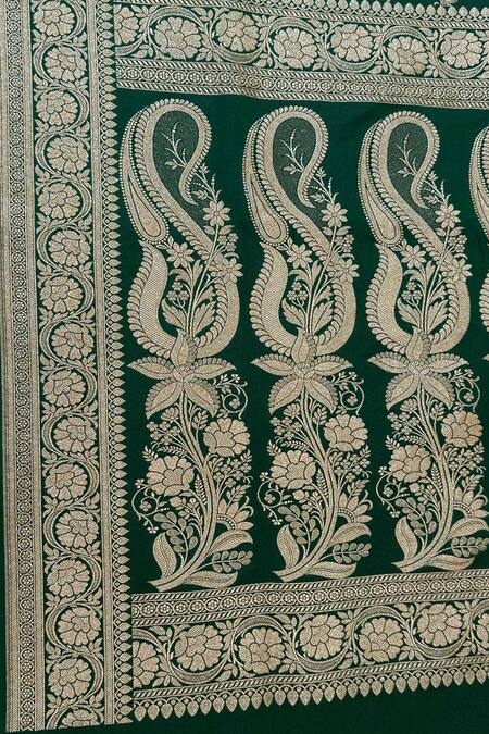 Shop_Naaritva India_Green Silk Zari, Embroidery Floral Banarasi Woven Saree With Running Blouse _Online_at_Aza_Fashions