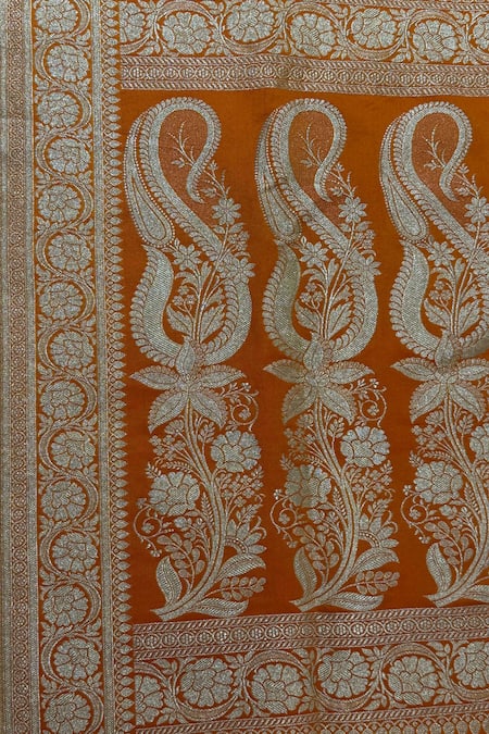 Naaritva India_Yellow Silk Zari, Embroidery Floral Butta Woven Saree With Running Blouse _at_Aza_Fashions