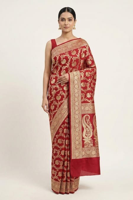 Naaritva India Leaf Butta Woven Saree With Running Blouse 