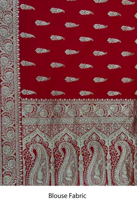 Naaritva India_Red Silk, Brocade Zari Paisley Banarasi Saree With Running Blouse _at_Aza_Fashions