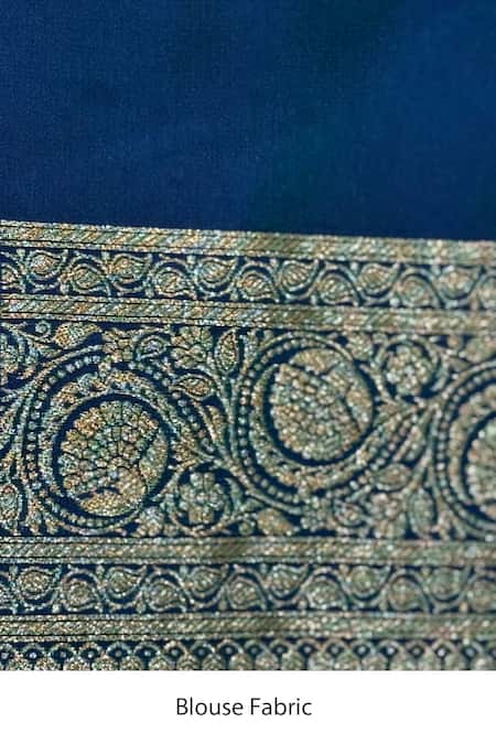 Shop_Naaritva India_Blue Silk Zari Flower Banarasi Saree With Running Blouse _Online_at_Aza_Fashions