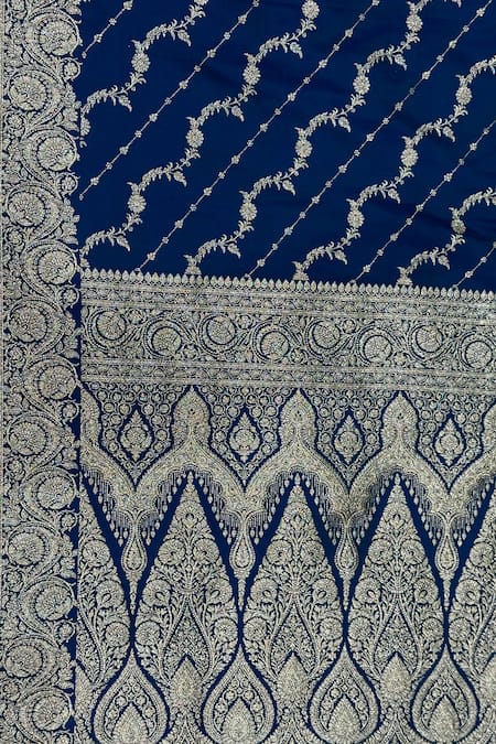 Naaritva India_Blue Silk Zari Flower Banarasi Saree With Running Blouse _at_Aza_Fashions