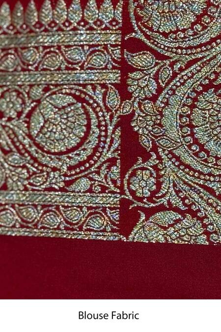 Naaritva India_Red Silk Zari, Embroidery Florette Woven Saree With Running Blouse _Online_at_Aza_Fashions