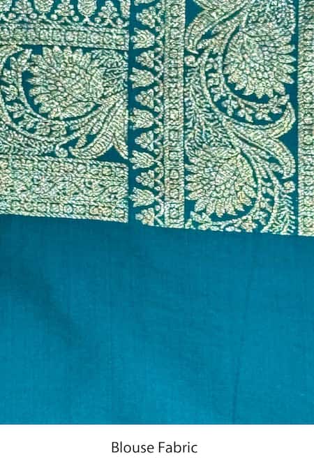 Shop_Naaritva India_Teal Silk Zari Paisley Pattern Saree With Running Blouse _Online_at_Aza_Fashions