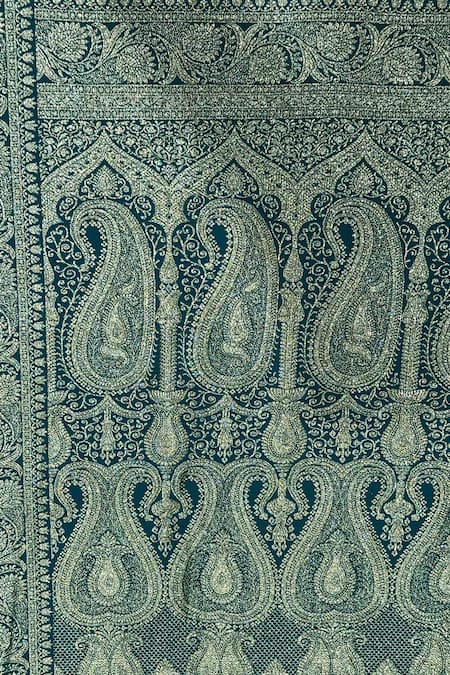 Buy_Naaritva India_Teal Silk Zari Paisley Pattern Saree With Running Blouse 