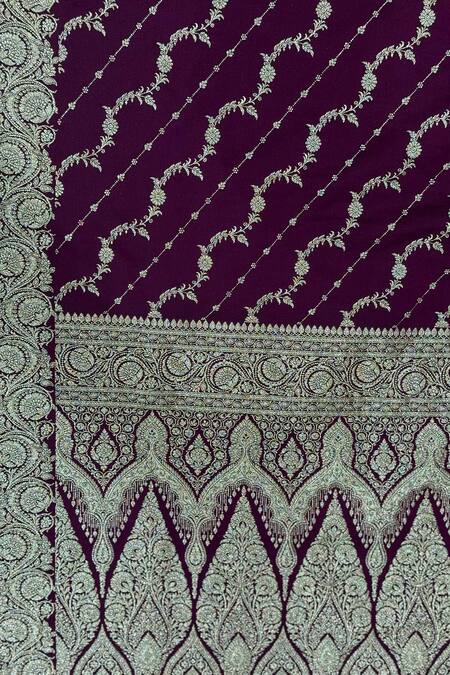 Naaritva India_Wine Silk Zari Stripe Pattern Saree With Running Blouse _Online_at_Aza_Fashions