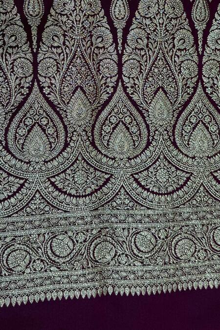 Naaritva India_Wine Silk Zari Stripe Pattern Saree With Running Blouse _at_Aza_Fashions