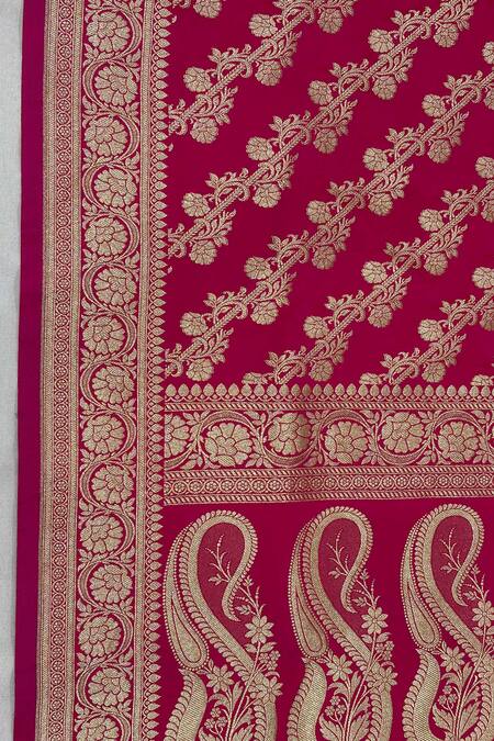 Naaritva India_Pink Silk Zari, Embroidery Florette Vine Saree With Running Blouse _at_Aza_Fashions