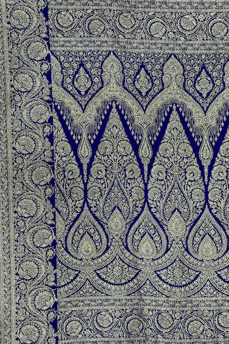 Buy_Naaritva India_Blue Silk Zari Flower Vine Saree With Running Blouse _Online_at_Aza_Fashions