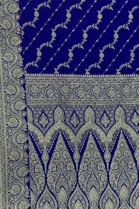 Shop_Naaritva India_Blue Silk Zari Flower Vine Saree With Running Blouse _Online_at_Aza_Fashions