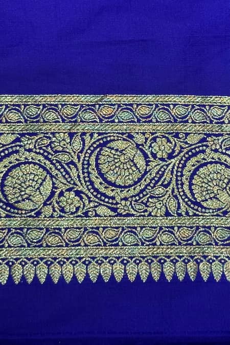 Buy_Naaritva India_Blue Silk Zari Flower Vine Saree With Running Blouse 
