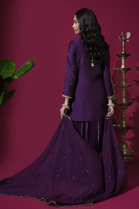 Komal Shah Flower Motif Chanderi Kurta Badla Palazzo Set 