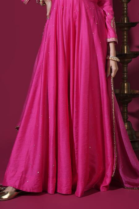 Komal Shah Pink Chanderi Embroidery, Sequins Round Neck Paan Motif Anarkali And Dupatta Set Online at Aza Fashions Komal Shah_Pink Chanderi Embroidery, Sequins Round Neck Paan Motif Anarkali And Dupatta Set _Online_at_Aza_Fashions