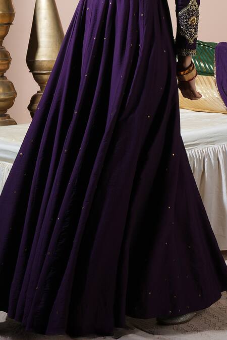 Komal Shah Purple Chanderi Embroidery, Sequins Round Neck Paan Motif Anarkali Set Online at Aza Fashions Komal Shah_Purple Chanderi Embroidery, Sequins Round Neck Paan Motif Anarkali Set _Online_at_Aza_Fashions