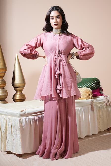 Komal Shah Chanderi Badla Mukeish Peplum Top & Palazzo Set 