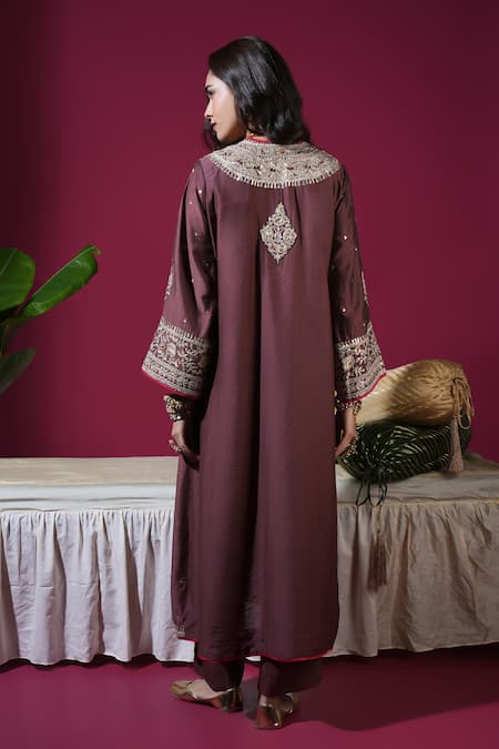 Komal Shah Chanderi Embroidered Jacket Kurta & Pant Set 