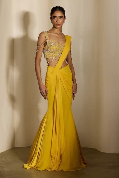 Shloka Khialani Jolie Floral Embellished Corset & Fishtail Saree 