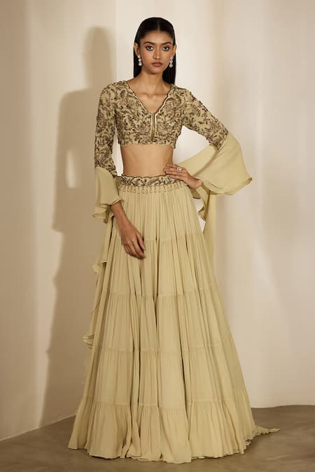 Shloka Khialani Araha Tiered Georgette Lehenga Set With Ruffle Dupatta 