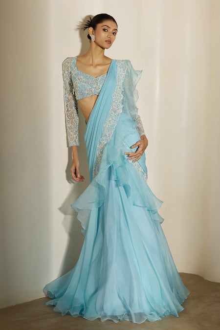 Shloka Khialani Khloe Ruffled Pre-Draped Saree & Embroidered Blouse 