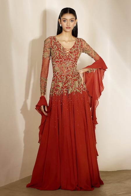 Shloka Khialani Emma Floral Embroidered Anarkali & Ruffle Dupatta 