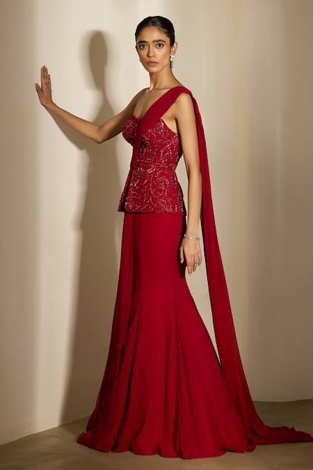 Shloka Khialani Harper Peplum Corset Top & Fishtail Lehenga Saree 