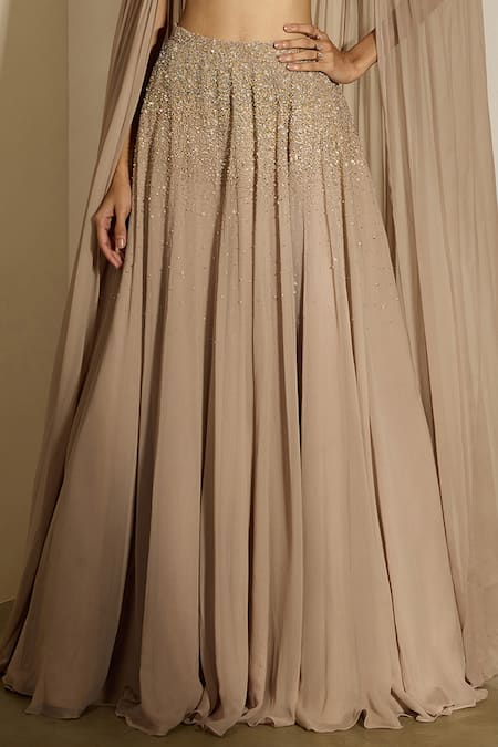 Shloka Khialani_Grey Georgette, Net Embroidery, Beads Zaria Self And Silver Lehenga Corset & Cape _Online_at_Aza_Fashions