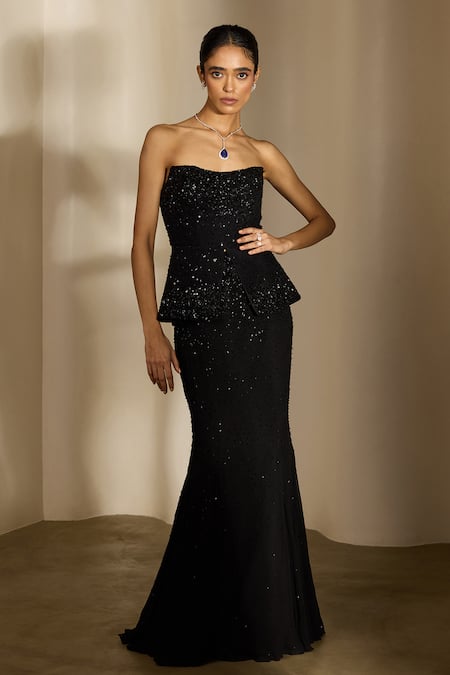 Shloka Khialani Kelly Hand Embellished Peplum Tube Top & Fishtail Skirt 