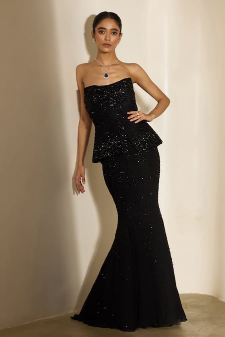 Shloka Khialani Kelly Hand Embellished Peplum Tube Top & Fishtail Skirt 