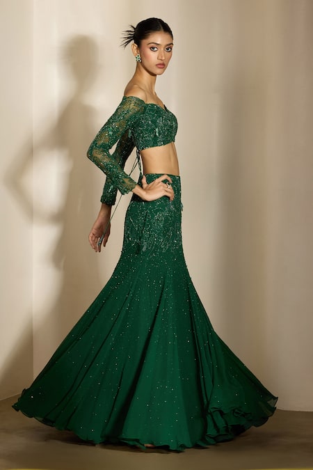 Shloka Khialani Capri Abstract Floral Hand Embroidered Lehenga Top Set 