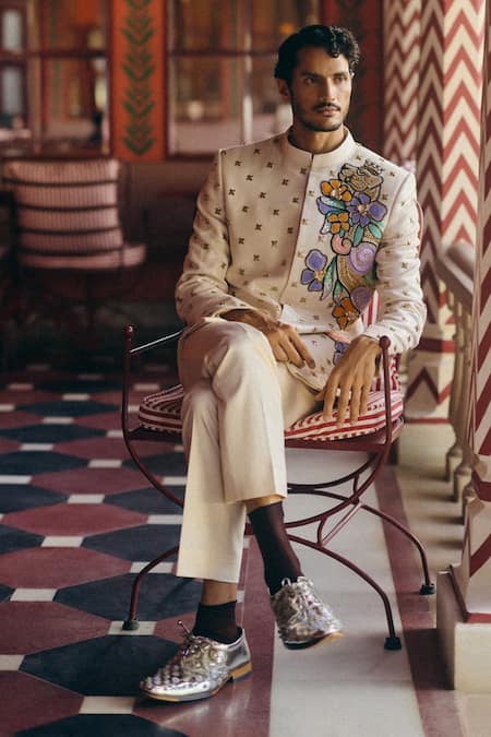 Papa Dont Preach Bloom Sequin Hand Embroidered Jacket & Pant Set 