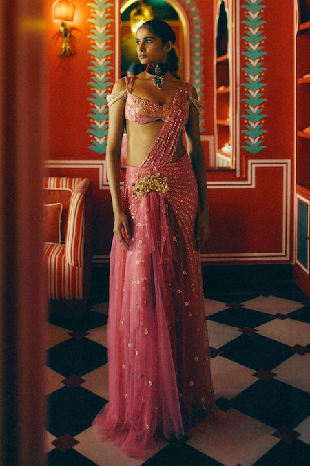 Papa Dont Preach Moonchild Majesty Embroidered Pre-Draped Saree & Blouse 