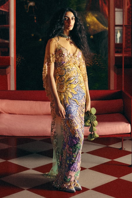 Papa Dont Preach She Wore The Universe Hand Embroidered Tulle Gown & Cape 