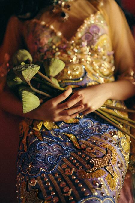 Shop_Papa Dont Preach_Multi Color Tulle Embroidery, Beads, She Wore The Universe Hand Gown And Cape _Online_at_Aza_Fashions