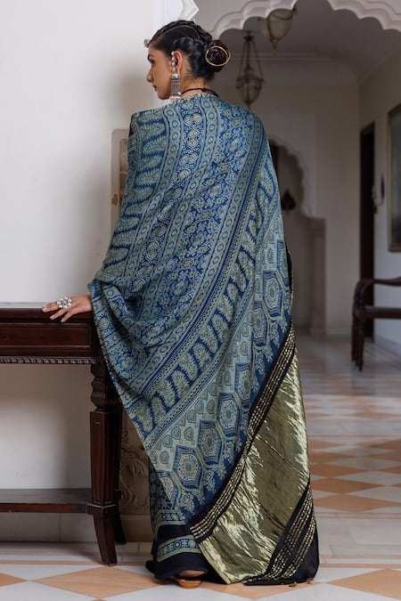 Geroo Jaipur Block Printed Saree With Unstitched Blouse Piece 