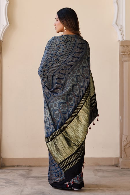 Geroo Jaipur Block Printed Saree With Unstitched Blouse Piece 
